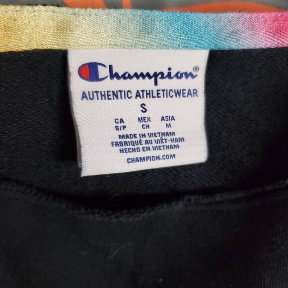 Champion Women’s Cropped Sweatshirt Size S Black White Colorblock Logo Pullover - Picture 5 of 6